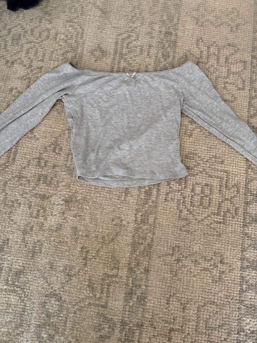 Garage Light Gray Ribbed Off-Shoulder Top